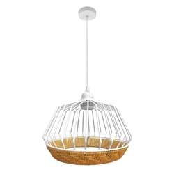 COLGANTE HUGO 1XE27 BLANCO NATURAL 36CM C/METAL Y RATTAN - Imagen 1